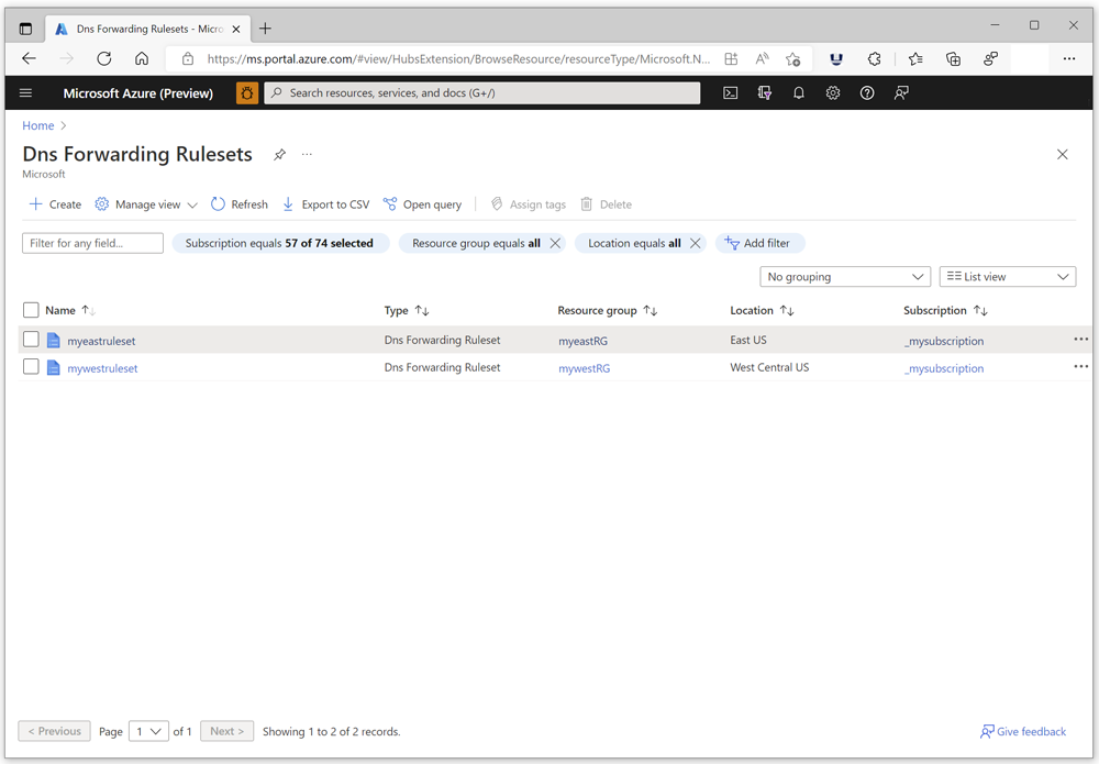 Просмотр региона набора правил