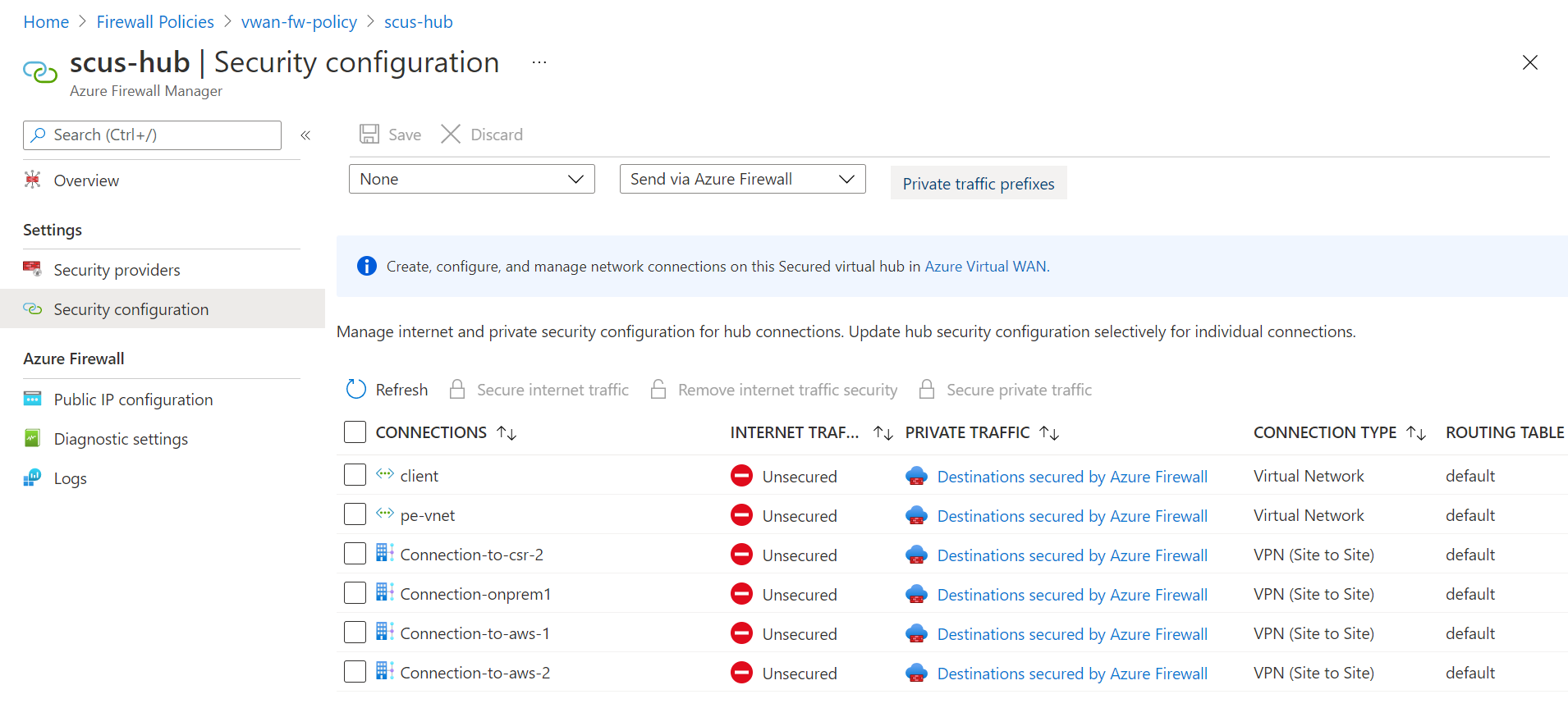 Частный трафик, защищенный Брандмауэром Azure