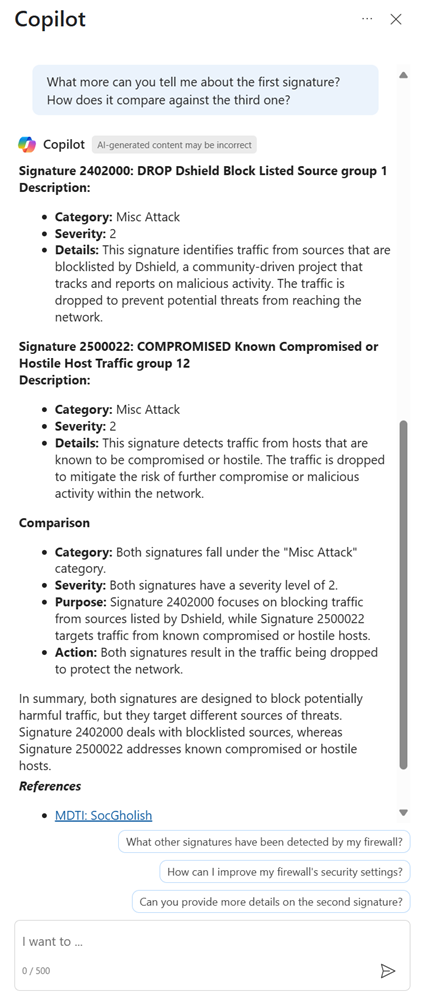 Снимок экрана: возможность обогащения профиля угроз сигнатуры IDPS за пределами сведений журнала.