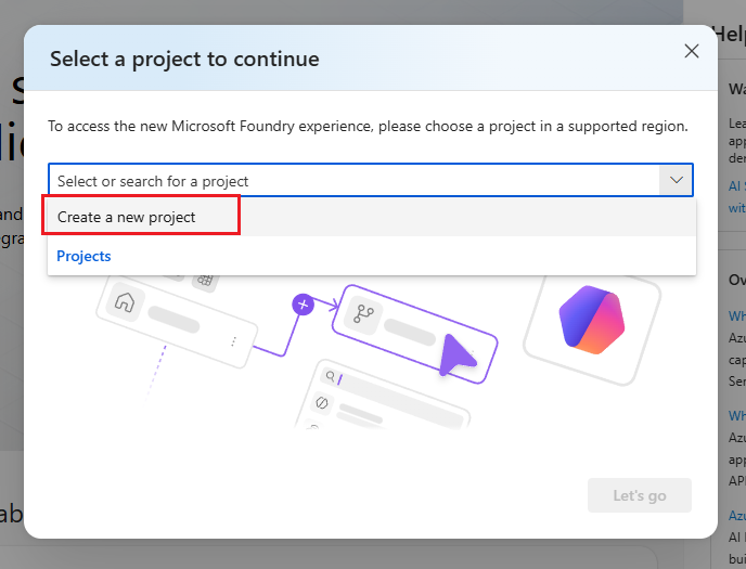 Снимок экрана: портал Foundry с раскрывающимся списком выбора проекта с выделенным параметром 