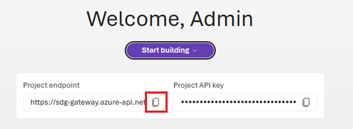 Screenshot с приветственным экраном Microsoft Foundry Models с url-адресом конечной точки и кнопкой копирования.