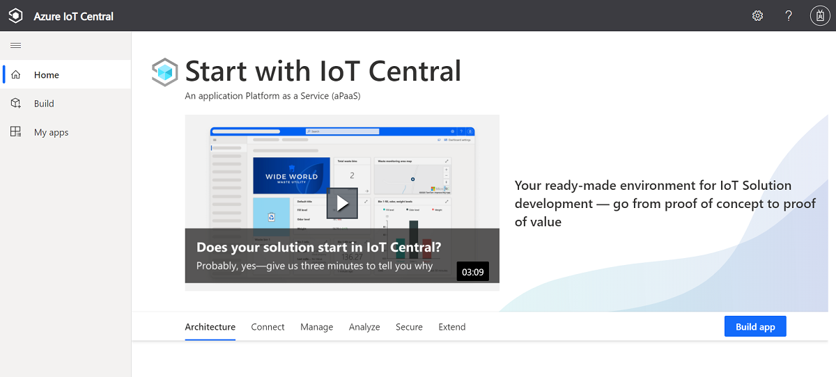 Снимок экрана, на котором показана домашняя страница IoT Central, к которой можно просмотреть приложения IoT Central, к которым у вас есть доступ.
