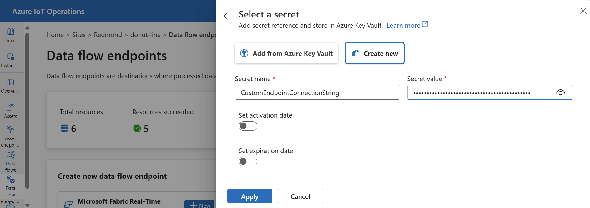 Снимок экрана: создание ссылки на пароль в Azure Key Vault.