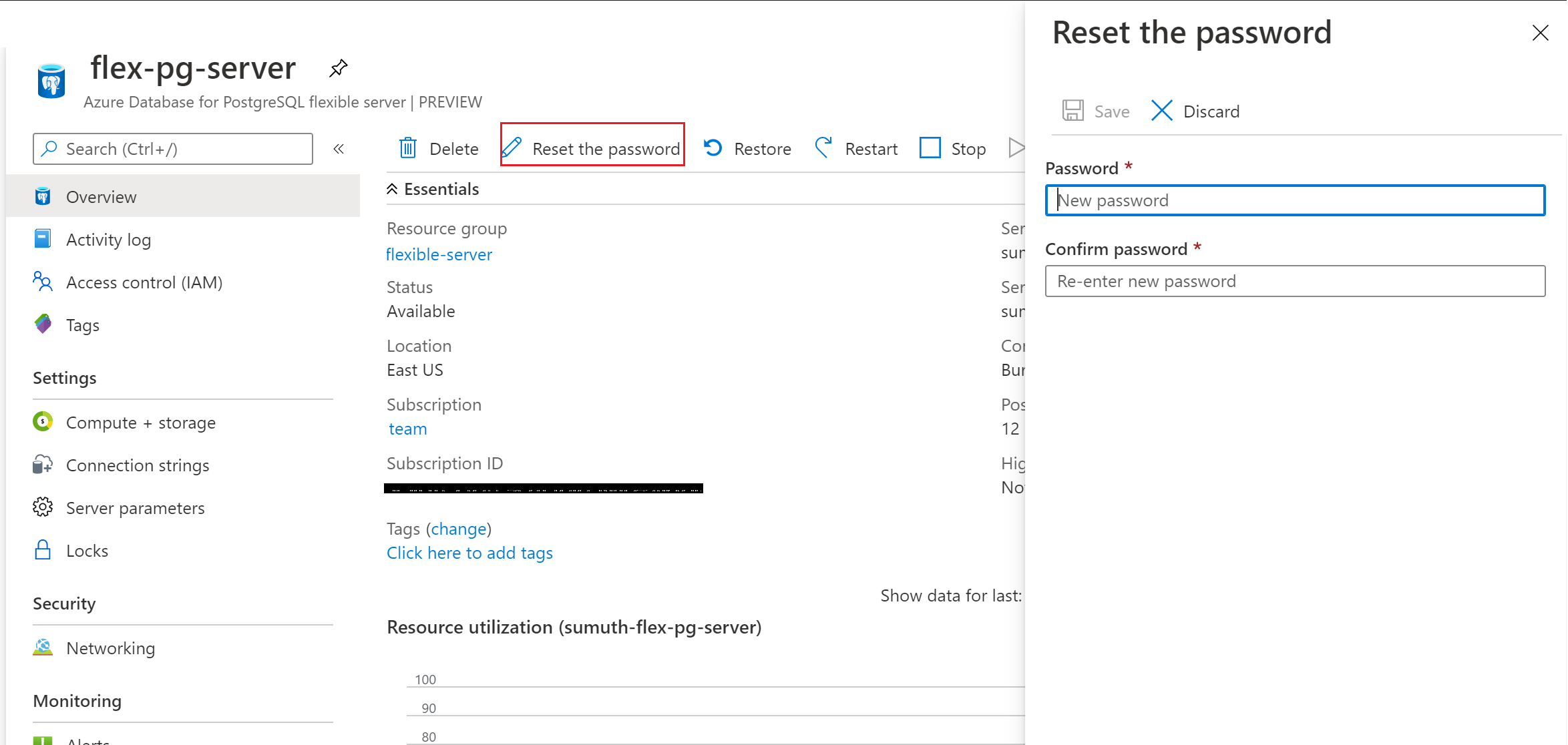 Сброс пароля для База данных Azure для PostgreSQL гибкого сервера.