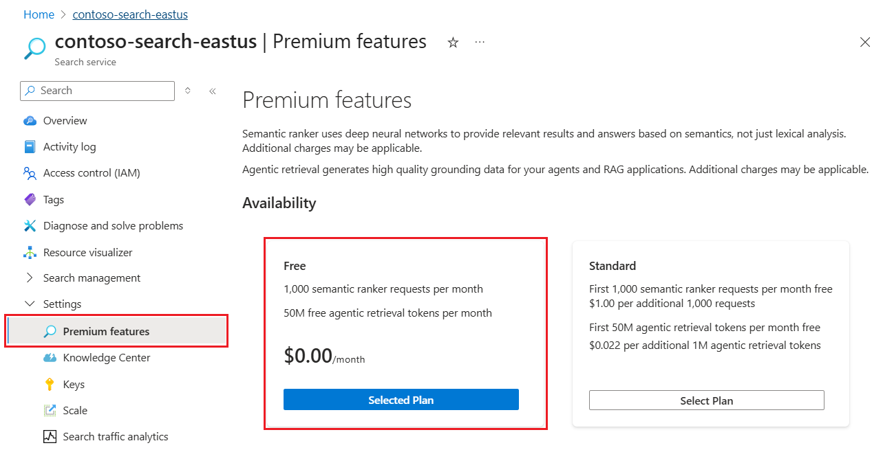 Снимок экрана: включение семантического ранжирования в портал Azure.