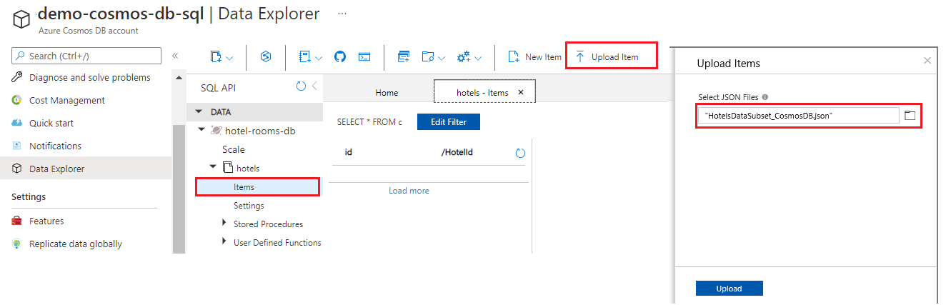 Загрузка в коллекцию Azure Cosmos DB