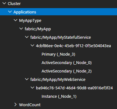 Представление приложения Service Fabric Explorer
