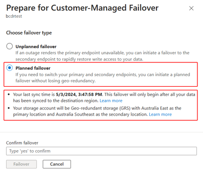 Снимок экрана: параметр планового переключения, выбранный в окне подготовки к переключению.