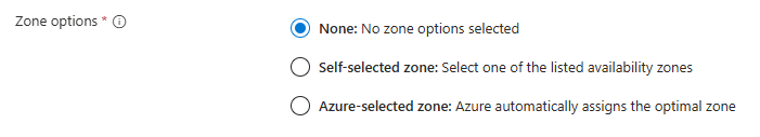 Скриншот, показывающий три разных варианта размещения по зонам в портале Azure.