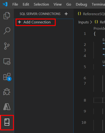 Скриншот левой панели с выделенной опцией Add Connection.