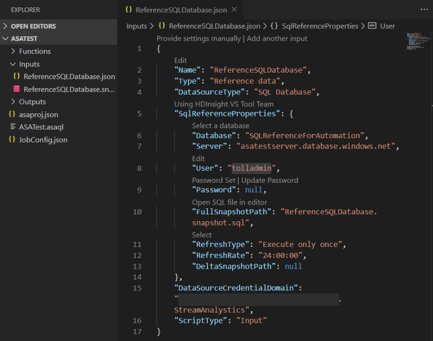 Скриншот вкладки редактора Visual Studio Code, где отображается файл ReferenceSQLDatabase.json.