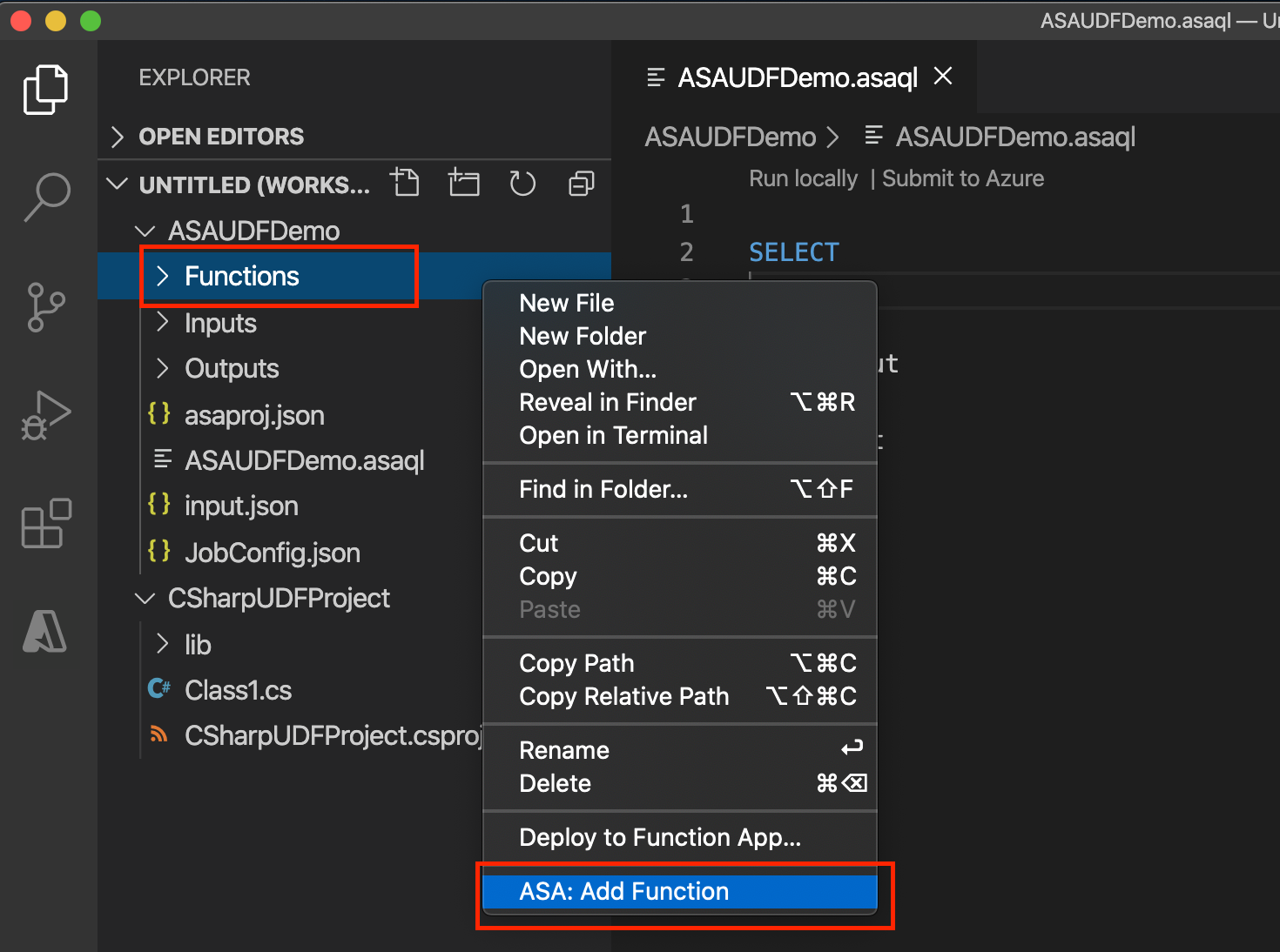 Скриншот добавления новой функции в проекте Azure Stream Analytics.
