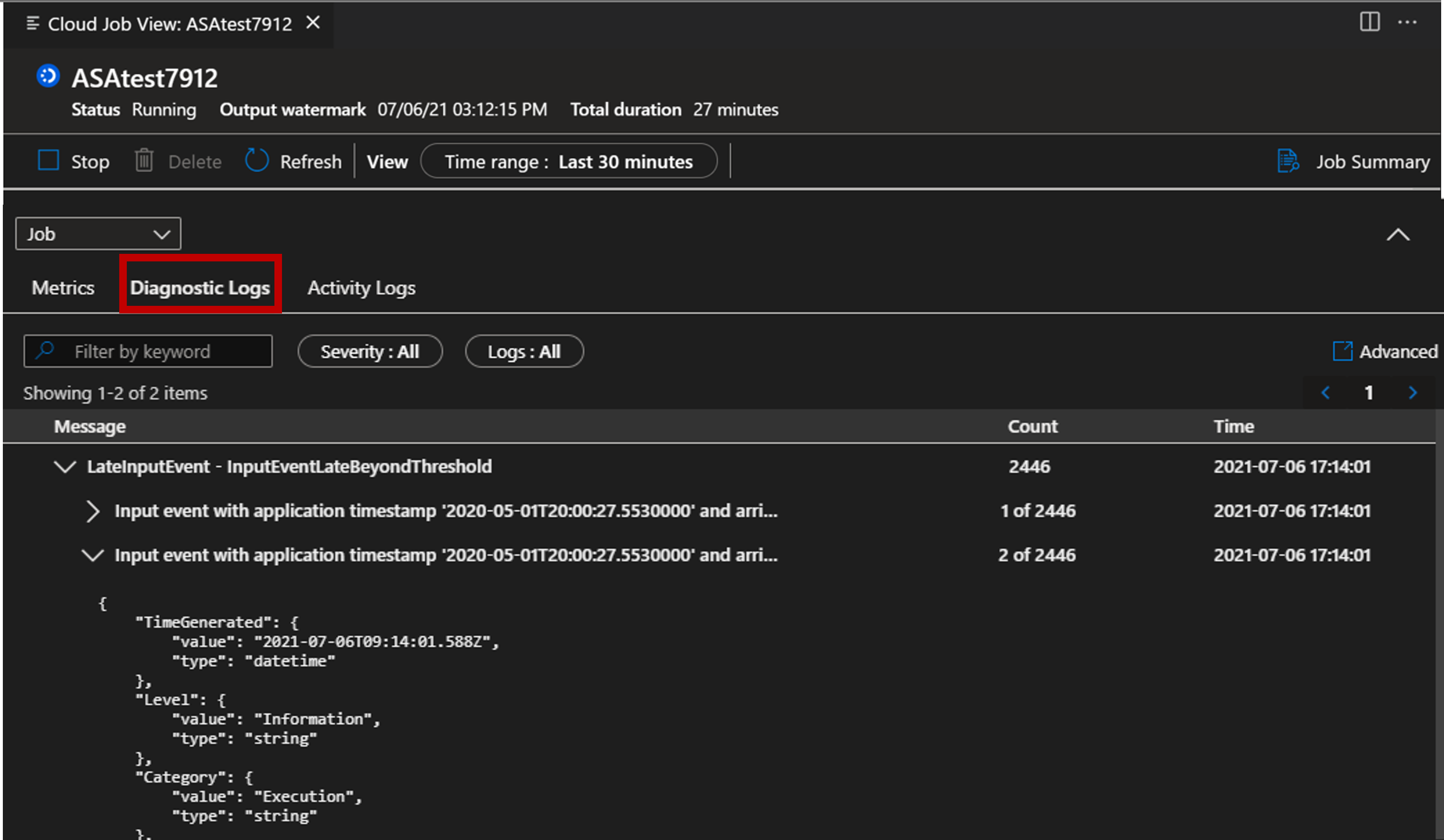 Скриншот расширения VS Code для просмотра журналов диагностики.