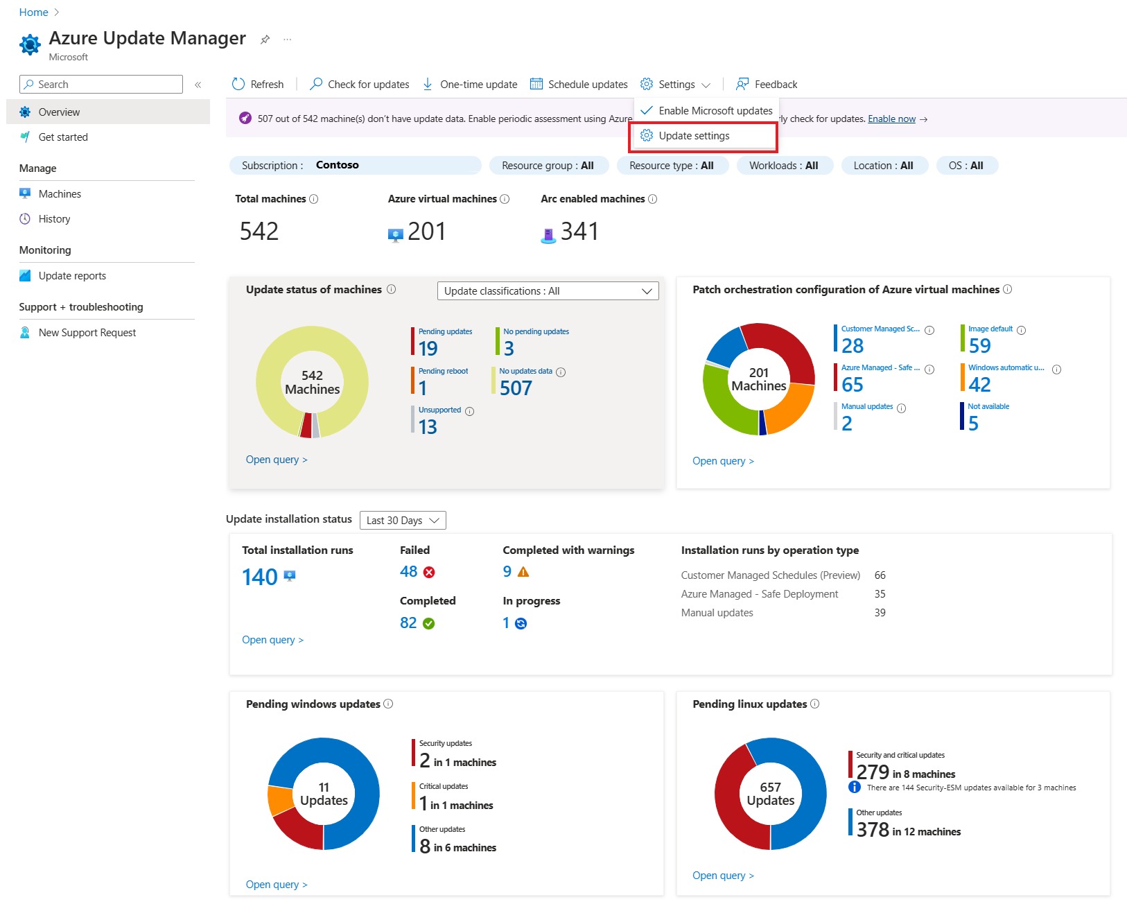Screenshot that shows the Update Manager Update settings option.
