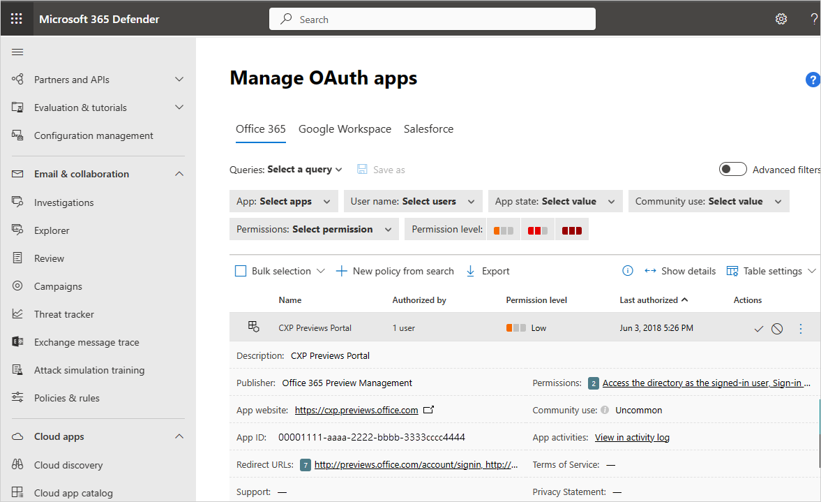 Ящик приложения OAuth.