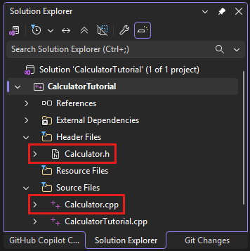 Снимок экрана: окно обозревателя решений Visual Studio.