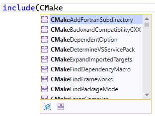 Снимок экрана: intellisense для инструкции include.