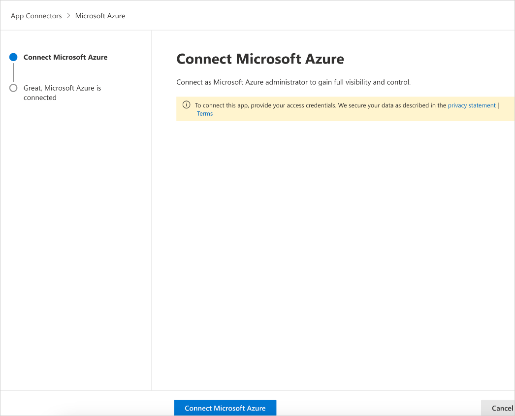 Снимок экрана: страница Connect Microsoft Azure на портале Defender.