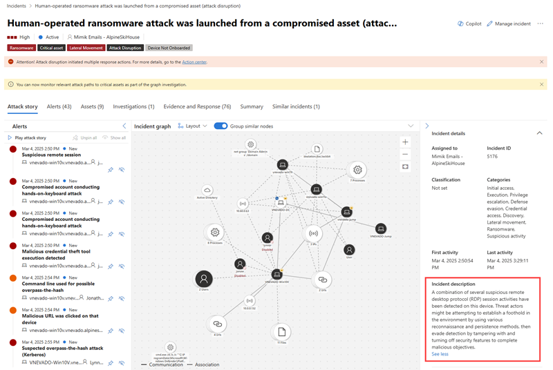 Пример сведений об инциденте, где выделено описание.