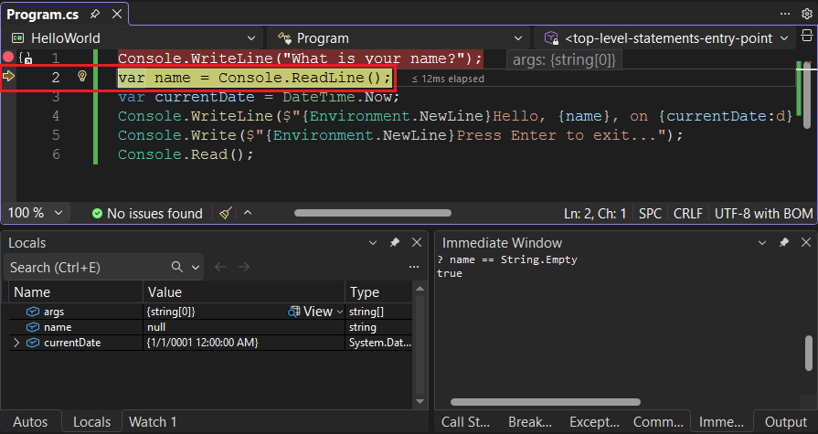 Visual Studio пошаговое вхождение в метод — C#