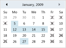Calendar with dates that cannot be selected. Calendar with dates that cannot be selected.