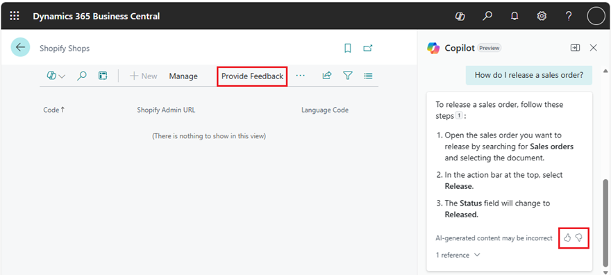 Shows how to submit feedback in the Chat pane
