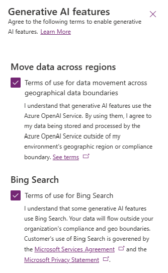 Чат Bing Центра администрирования Power Platform