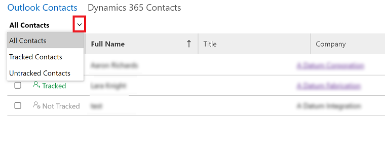 Фильтрация представления контактов.