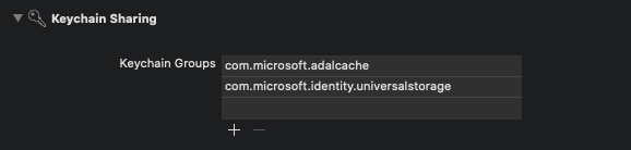 пользовательский интерфейс Xcode, демонстрирующий, как должна быть настроена группа цепочки ключей.