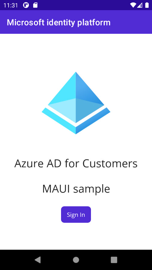 снимок экрана: кнопка входа в приложение Android.