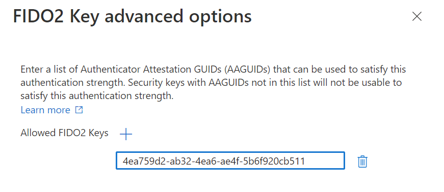 Снимок экрана, показывающий, как добавить GUID аттестации Authenticator.