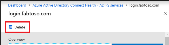 Снимок экрана: удаление службы Microsoft Entra Connect Health