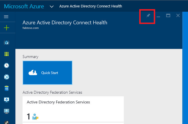 Скриншот панели Microsoft Entra Connect Health и Azure RBAC с выделенной иконкой закрепления