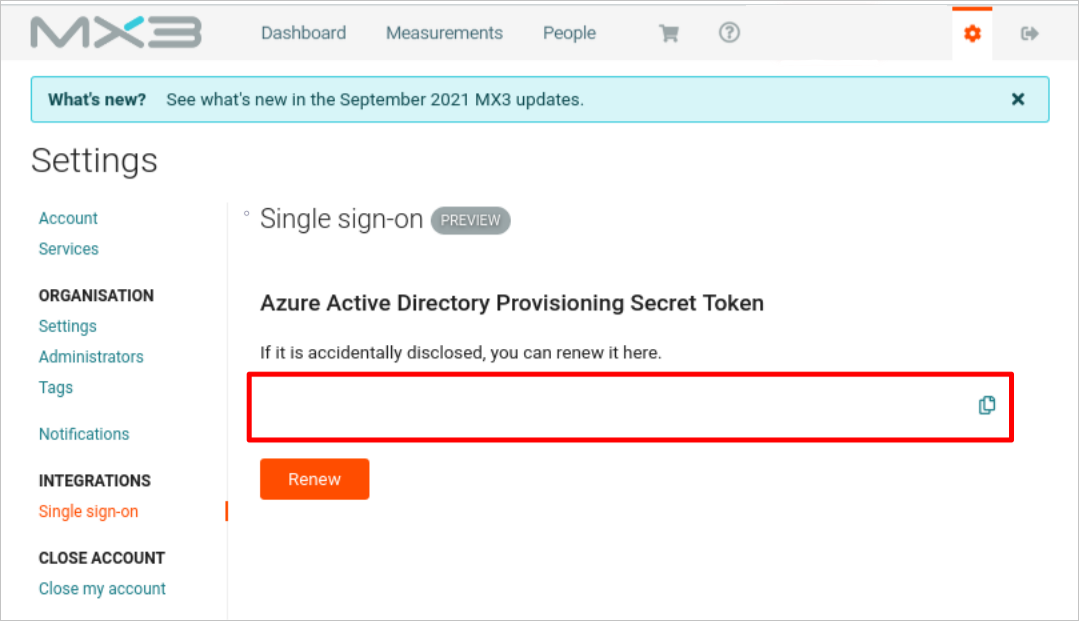 Снимок экрана секретного токена соединителя диагностики MX3 для Azure AD.