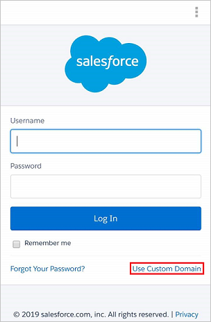 Мобильное приложение Salesforce использует личный домен