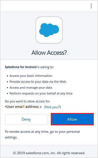 Разрешение доступа к мобильному приложению Salesforce