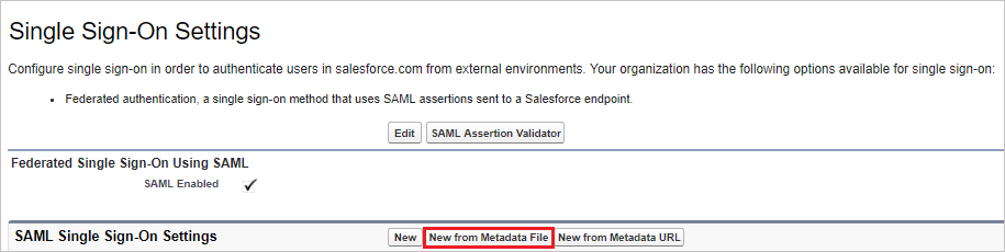 Настройка одиночного Sign-On New из файла метаданных