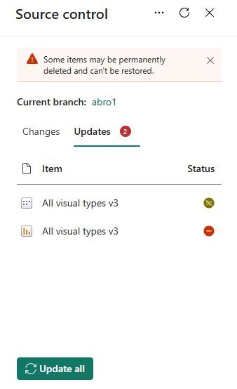 Снимок экрана панели управления исходным кодом с открытой вкладкой обновлений и выбранной кнопкой обновления всех.