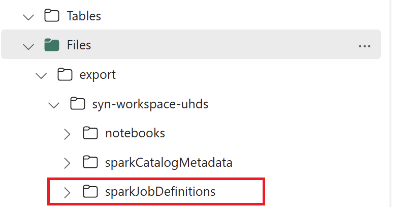 Снимок экрана: экспорт определения задания Spark в OneLake.