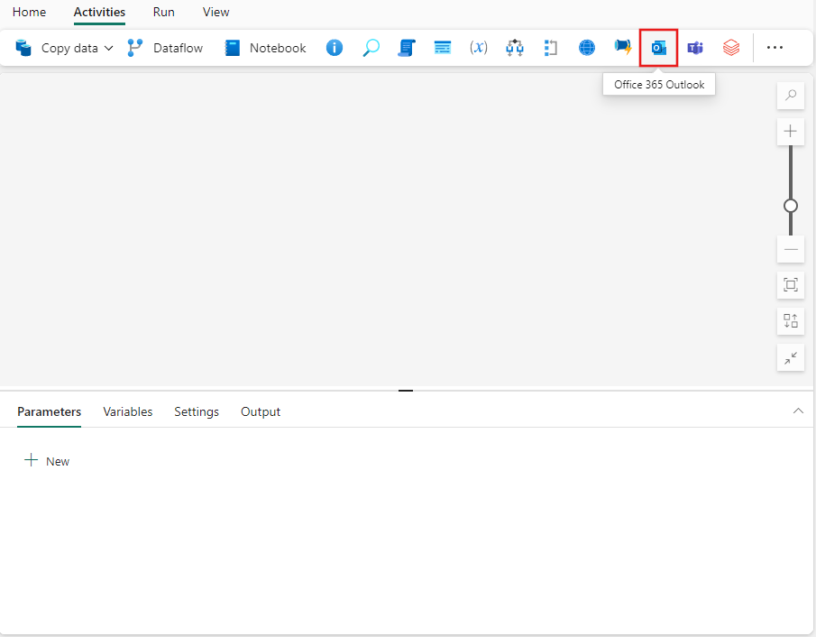 снимок экрана пользовательского интерфейса Fabric с выделенной панелью действий и функцией Office 365 Outlook.