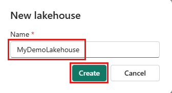 Снимок экрана: диалоговое окно создания lakehouse.