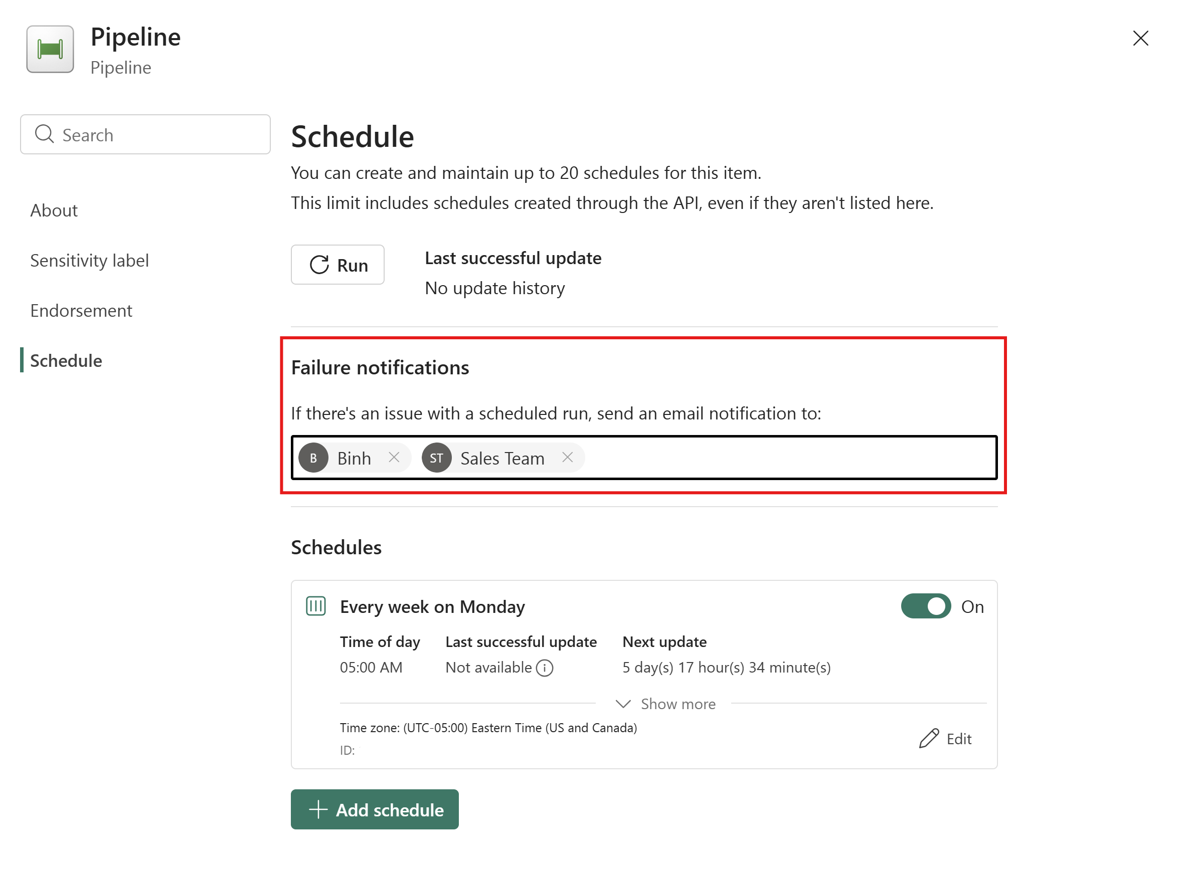 Снимок экрана: поле уведомлений о сбоях на панели планировщика.
