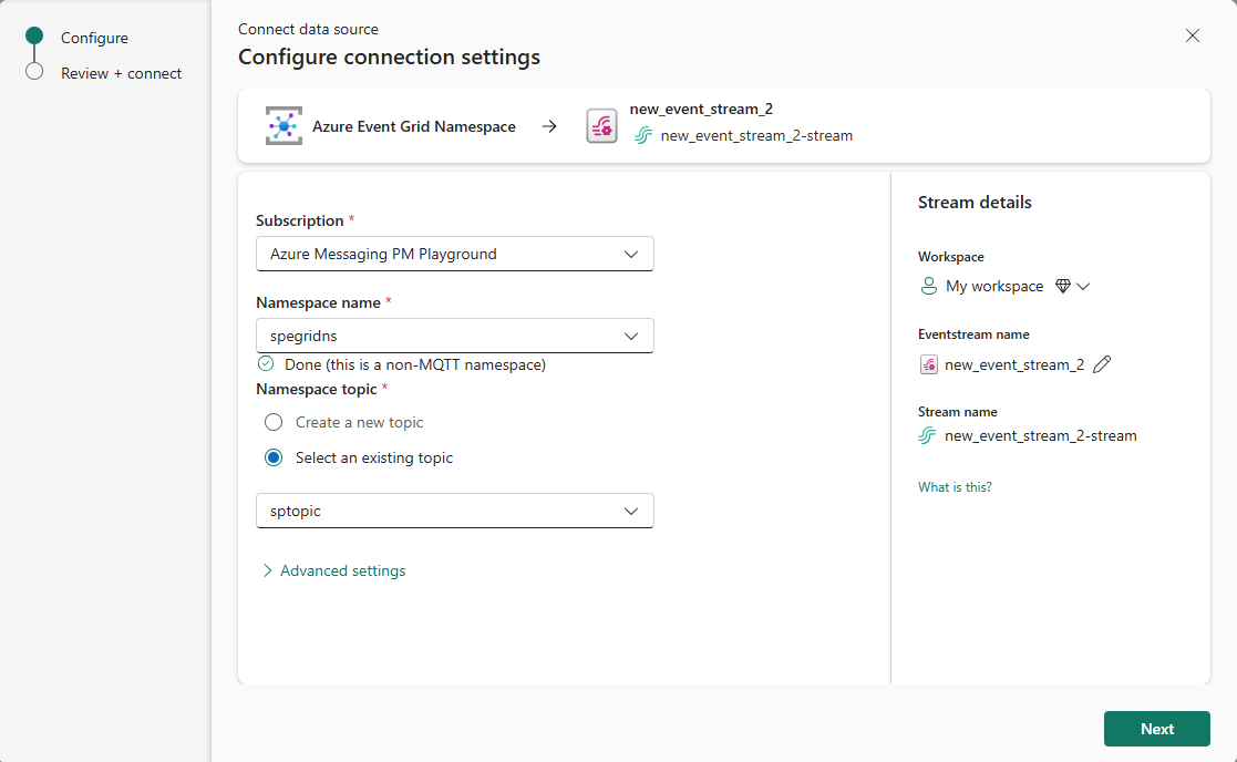 Скриншот, показывающий параметры конфигурации для пространства имен Azure Event Grid, когда MQTT не включен.