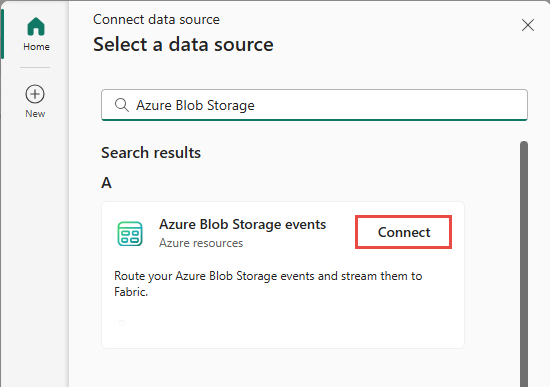 Снимок экрана, показывающий выбор событий Хранилище Azure Blob в качестве типа источника в окне выбора источника данных.