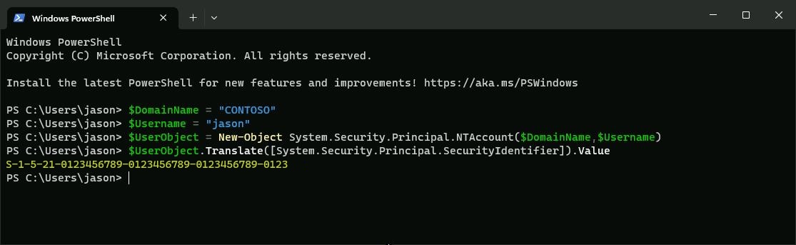 Пользователь PowerShell для i d