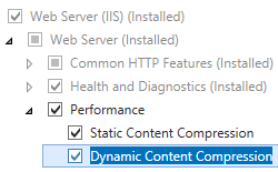 Снимок экрана: динамическое сжатие содержимого, выбранное для Windows Server 2012.