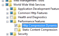Снимок экрана: H t t p Compression Dynamic (Динамическое сжатие H t p), выбранное для Windows Vista или Windows 7.