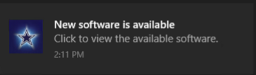 Новое программное обеспечение доступно уведомление с пользовательским логотипом.