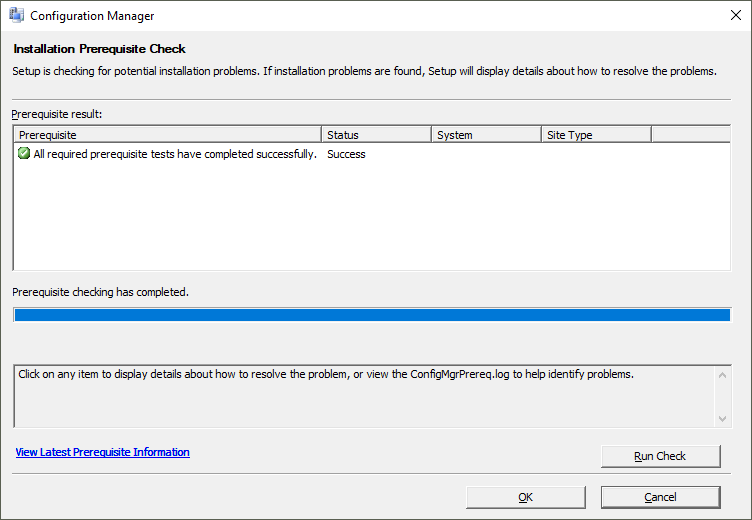 Configuration Manager средства проверки готовности к установке.