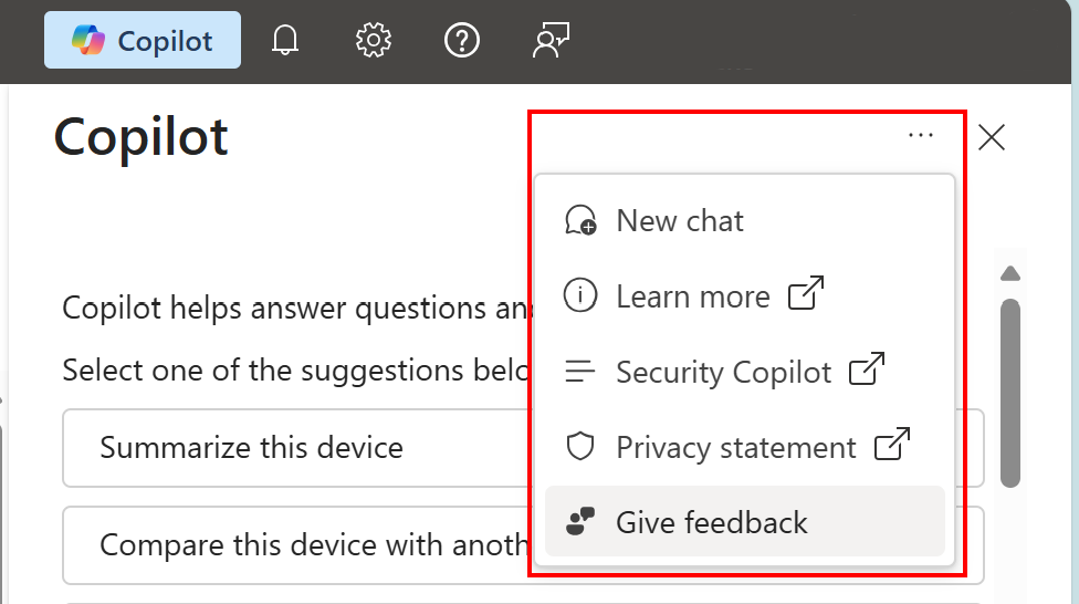 Снимок экрана, на котором показано, как Azure вариант обратной связи в центре администрирования Microsoft Intune и Intune.